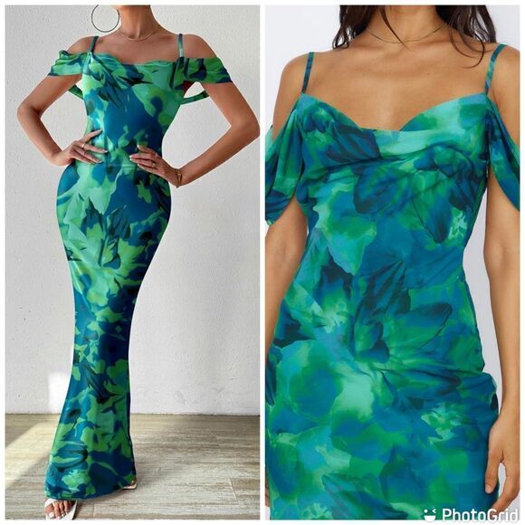 NWT Spaghetti Strap Long Summer Floral Sexy Backless Formal Wedding Guest Dress - Picture 2 of 15